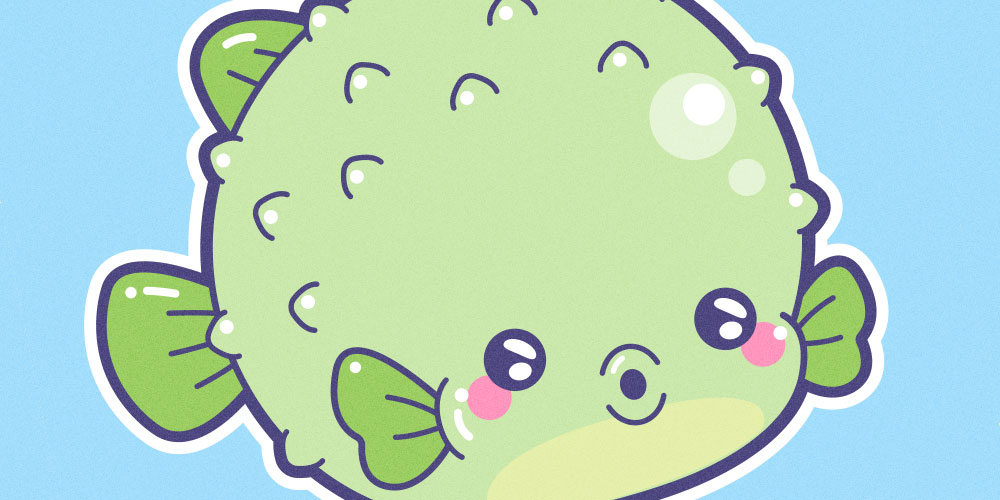 dibujar un pez globo facil con estilo kawaii