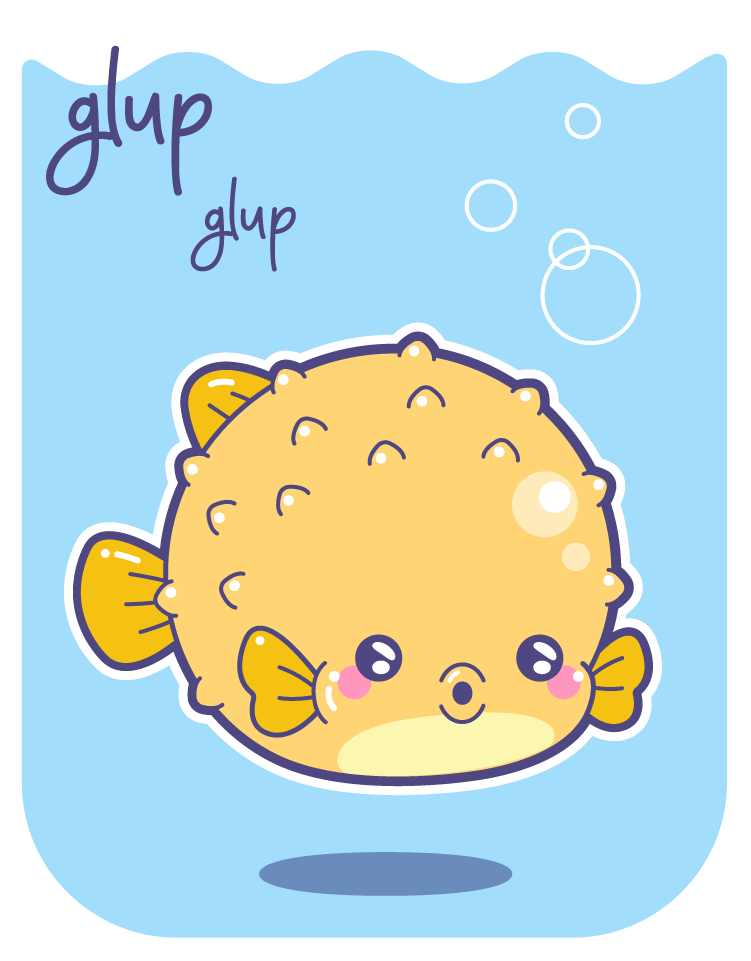 pez globo kawaii colores calidos