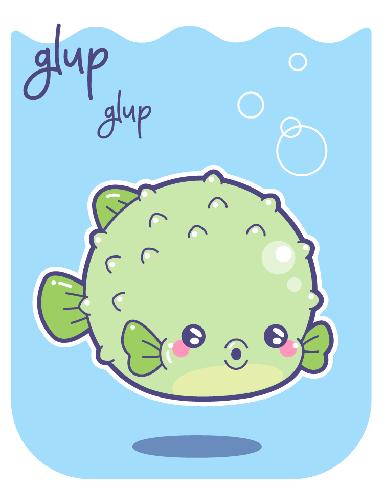 pez globo kawaii colores frios