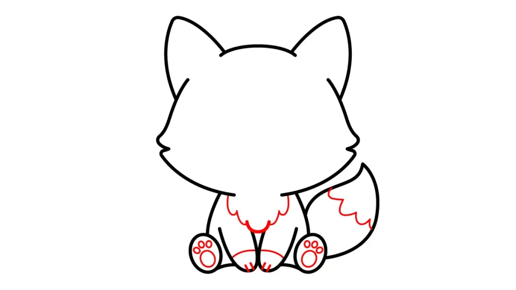 Tutorial de dibujo kawaii — zorro kawaii paso 4: Detalles del pechito y la punta de la cola