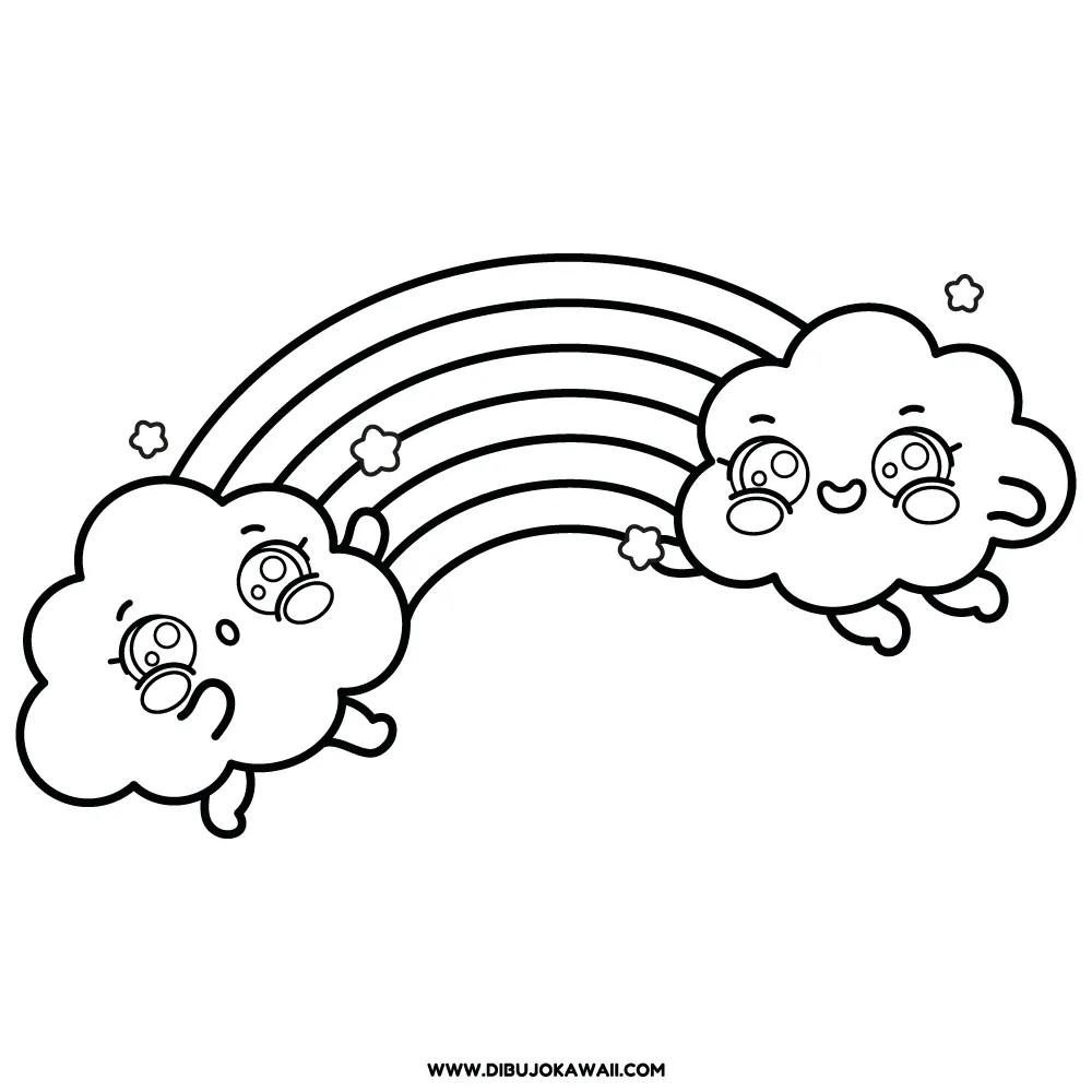 Arcoiris Kawaii para Colorear 1 Dibujo Arcoiris kawaii para colorear