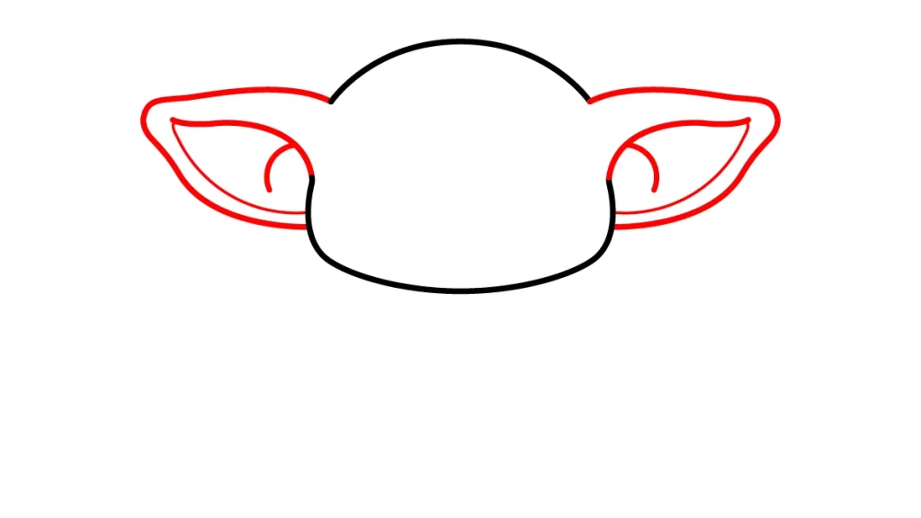 Tutorial de dibujo kawaii — grogu kawaii paso 2: Añadimos las orejas