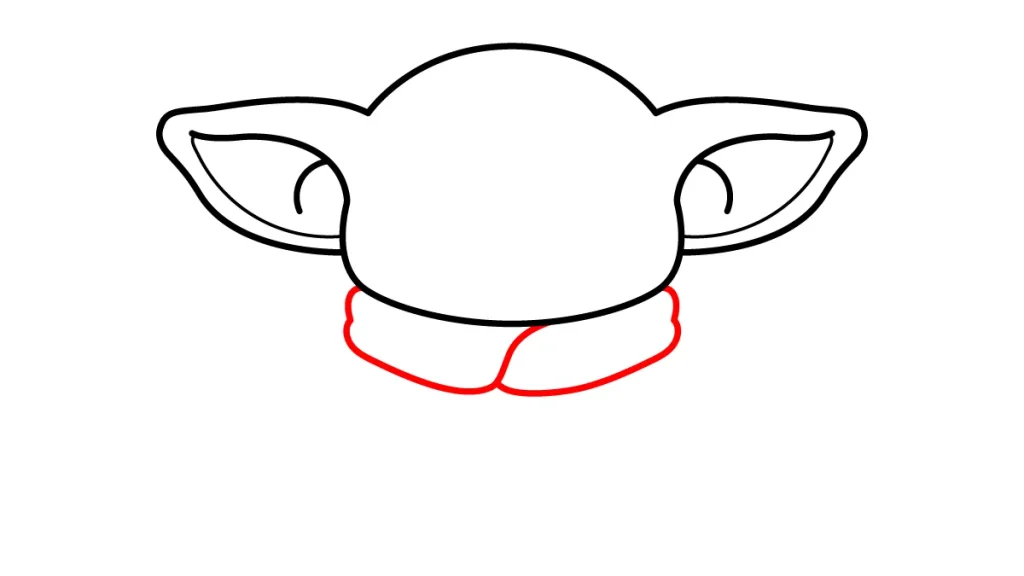Tutorial de dibujo kawaii — grogu kawaii paso 3: Trazamos el cuello de su abrigo esponjoso