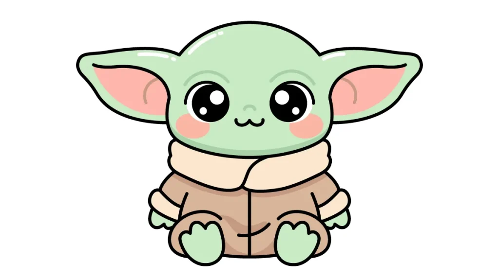 Tutorial de dibujo kawaii — grogu kawaii paso 6: ¡El toque mágico y a colorear!