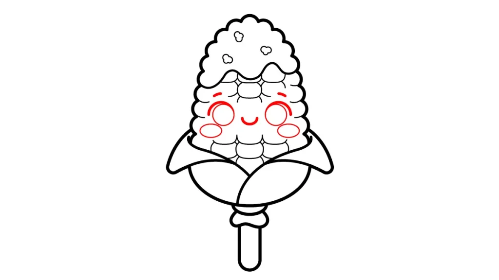 Tutorial de dibujo kawaii — elote kawaii paso 5: El rostro kawaii lleno de alegría