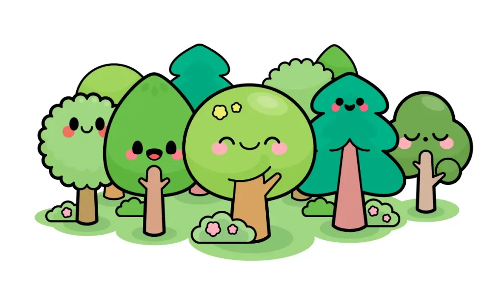 Tutorial de dibujo kawaii — bosque kawaii paso 6: ¡El toque mágico y a colorear!