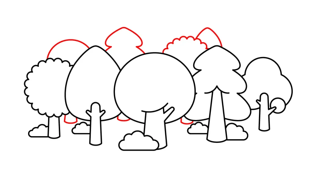 Tutorial de dibujo kawaii — bosque kawaii paso 4: Creamos el fondo del bosque kawaii