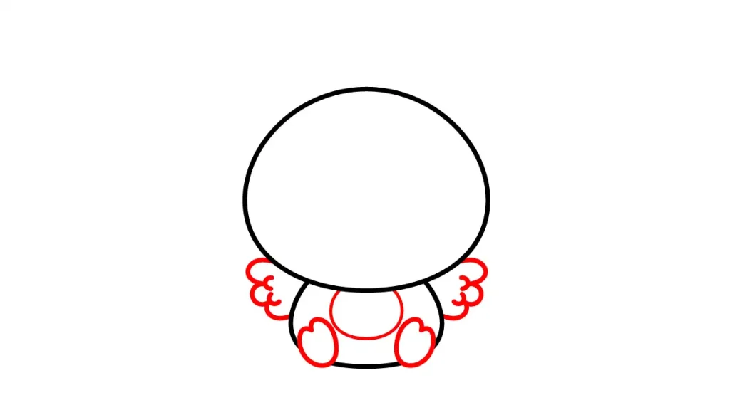 Tutorial de dibujo kawaii — pavo kawaii paso 3: Alitas de nube y patitas felices