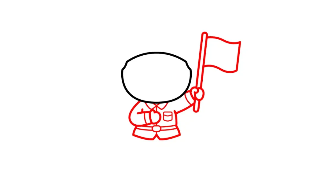 Tutorial de dibujo kawaii — soldado kawaii paso 2: El uniforme y su banderita