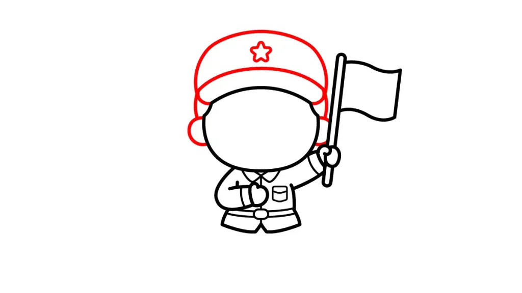 Tutorial de dibujo kawaii — soldado kawaii paso 3: La gorra militar y sus orejitas