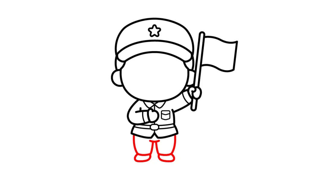 Tutorial de dibujo kawaii — soldado kawaii paso 4: Los pantalones y sus botas