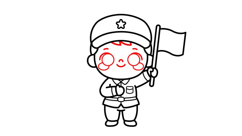 Tutorial de dibujo kawaii — soldado kawaii paso 5: Una carita llena de ternura