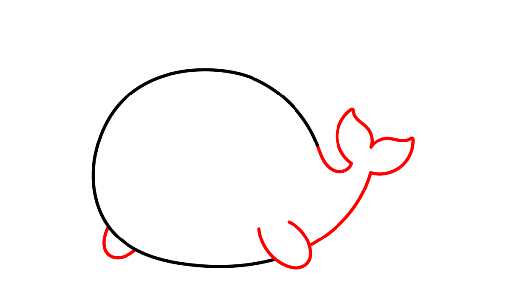 Tutorial de dibujo kawaii — ballena kawaii paso 2: Las aletas y la cola