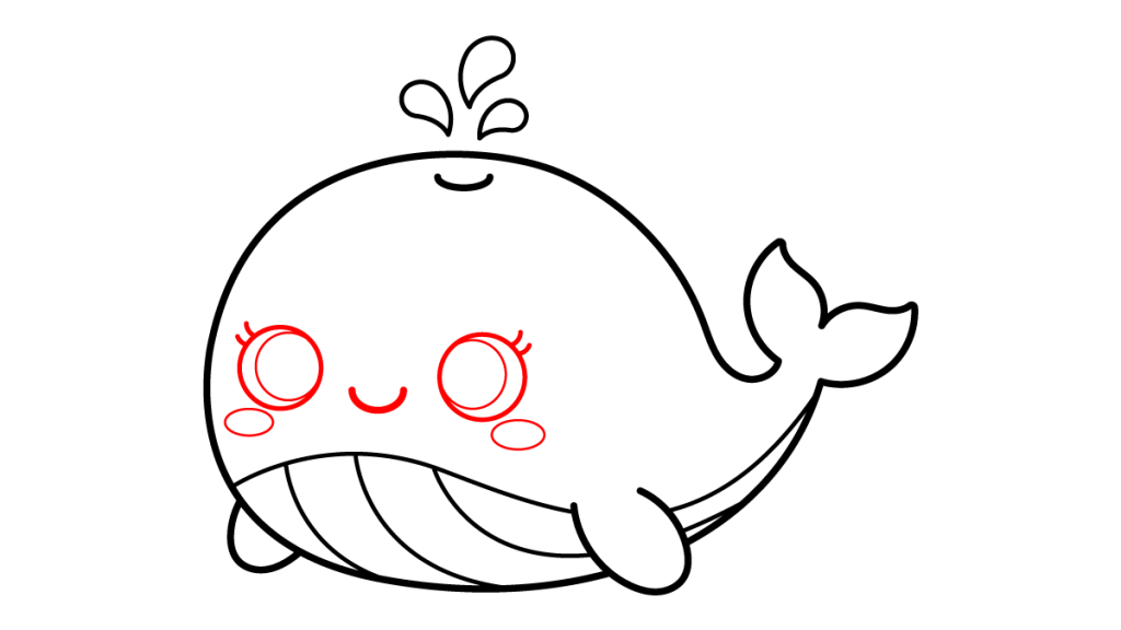 Tutorial de dibujo kawaii — ballena kawaii paso 5: Un rostro kawaii lleno de amor