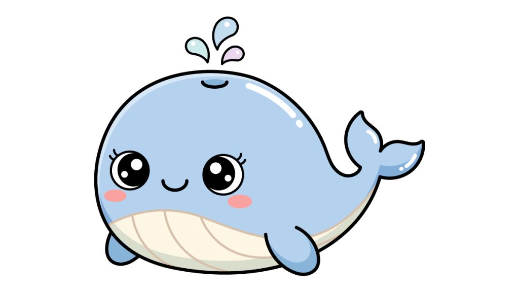 Tutorial de dibujo kawaii — ballena kawaii paso 6: ¡El toque mágico y a colorear!