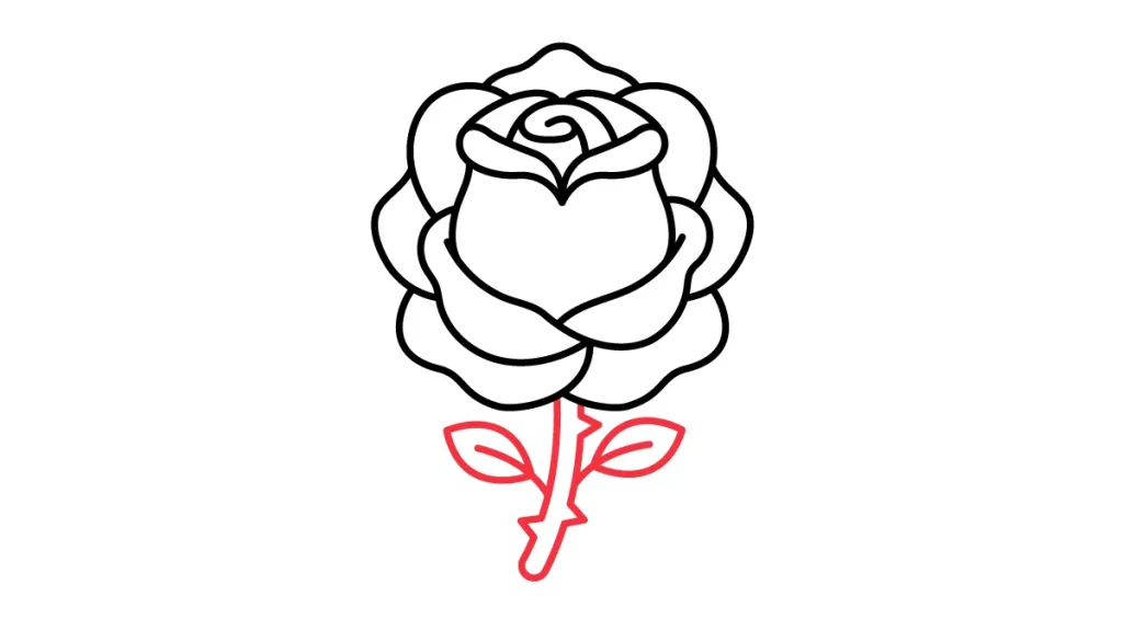 Tutorial de dibujo kawaii — rosa kawaii paso 4: Dibujamos el tallo con sus hojas y espinas