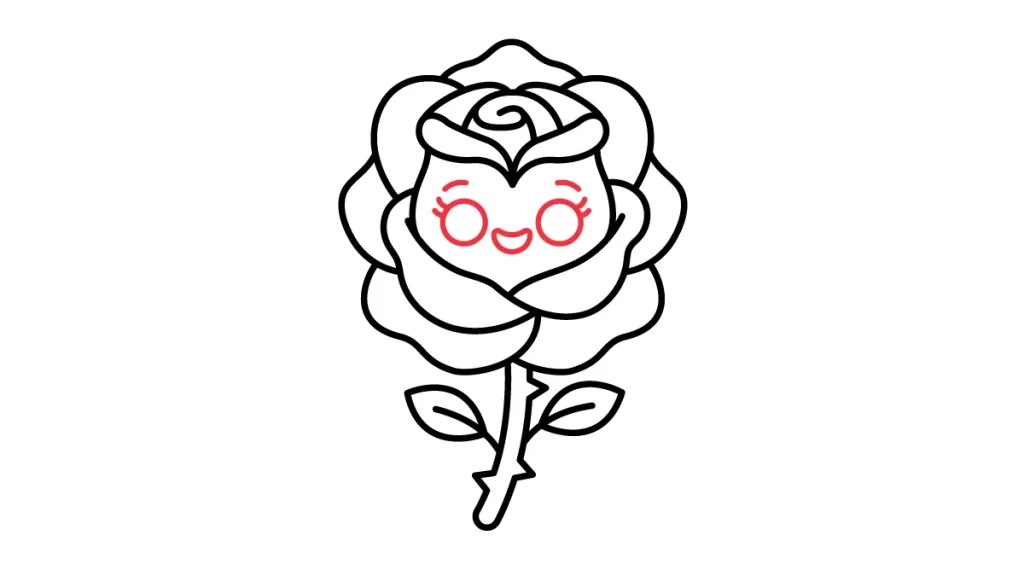 Tutorial de dibujo kawaii — rosa kawaii paso 5: Ponemos los ojos enormes y su carita feliz