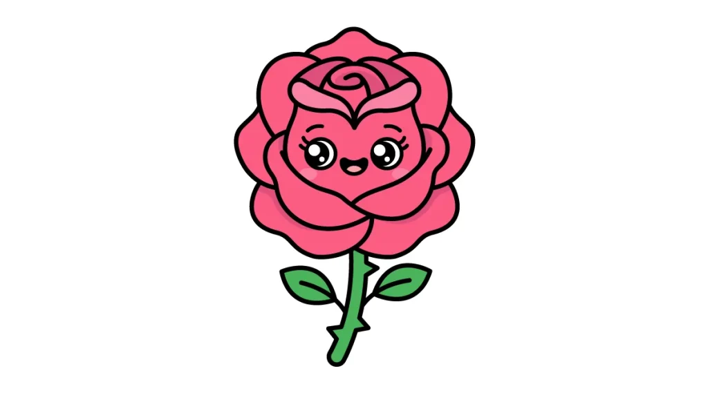 Tutorial de dibujo kawaii — rosa kawaii paso 6: ¡El toque mágico y a colorear!