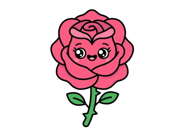 Como dibujar una Rosa Kawaii fácil para niños