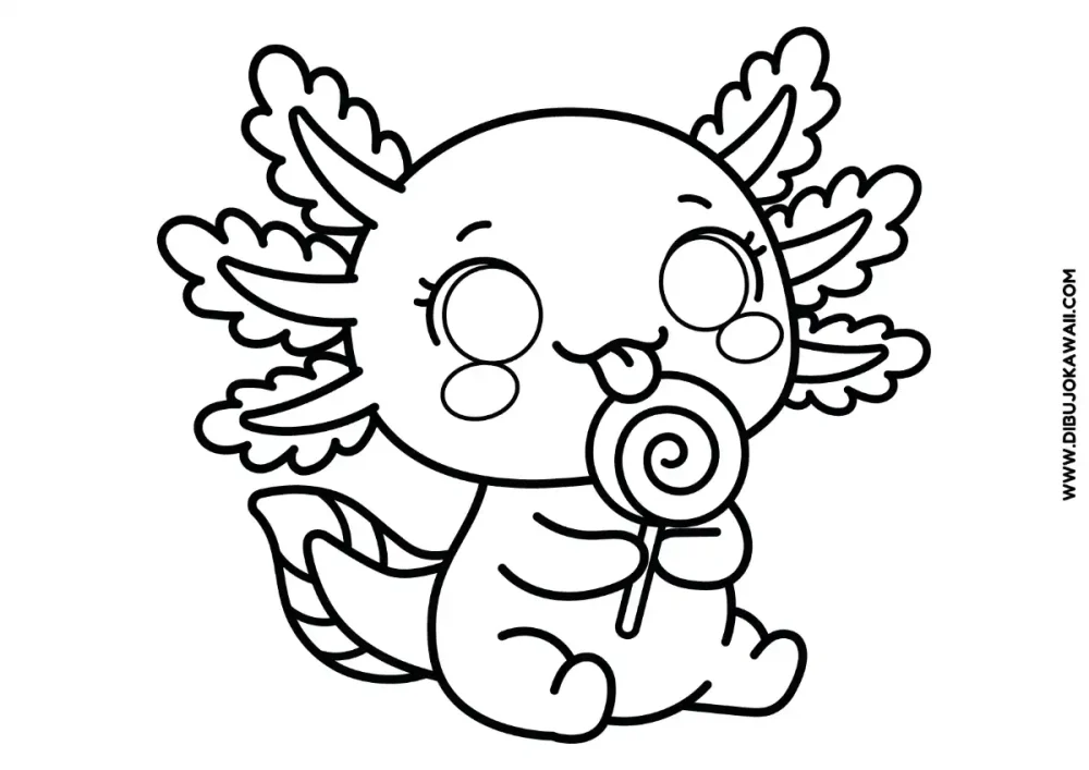 Dibujo de Ajolote Kawaii para colorear e imprimir 1 Dibujo de Ajolote kawaii para colorear