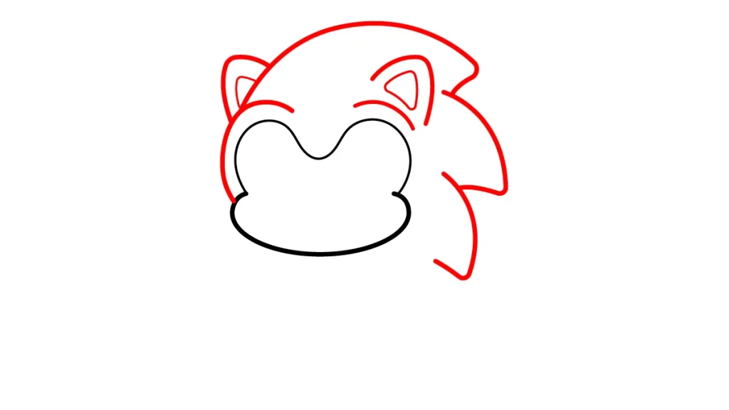 Tutorial de dibujo kawaii — sonic kawaii paso 2: Añadimos la cabeza, las grandes púas y las orejas