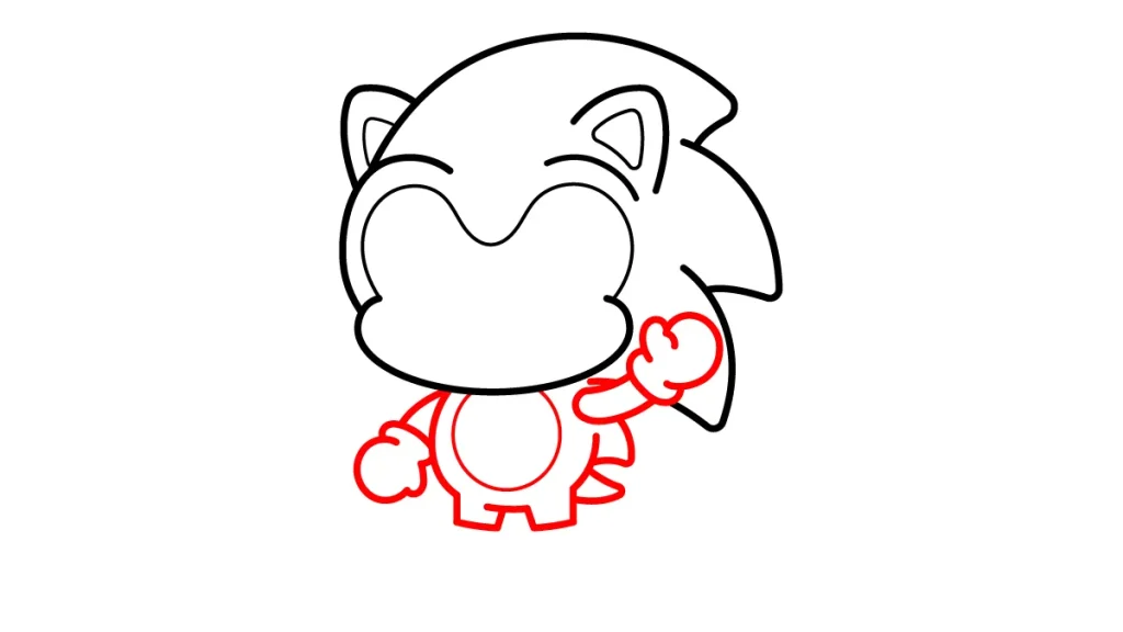 Tutorial de dibujo kawaii — sonic kawaii paso 3: Trazamos el cuerpo regordete y los bracitos con guantes
