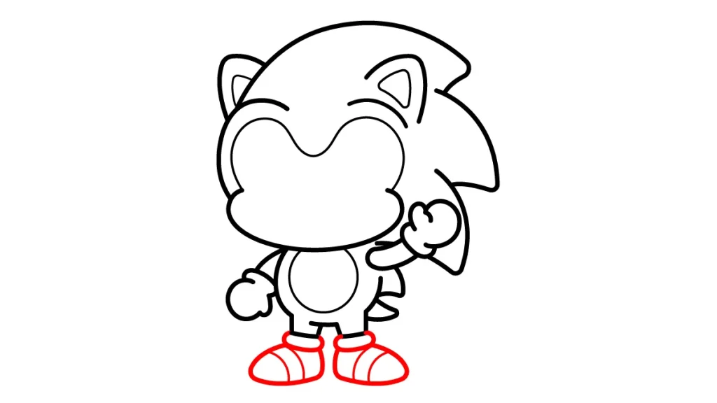 Tutorial de dibujo kawaii — sonic kawaii paso 4: Dibujamos las piernas y sus famosas zapatillas