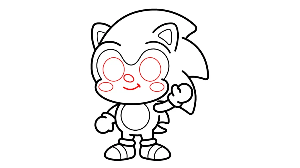Tutorial de dibujo kawaii — sonic kawaii paso 5: Ponemos los ojos expresivos y su tierna sonrisa