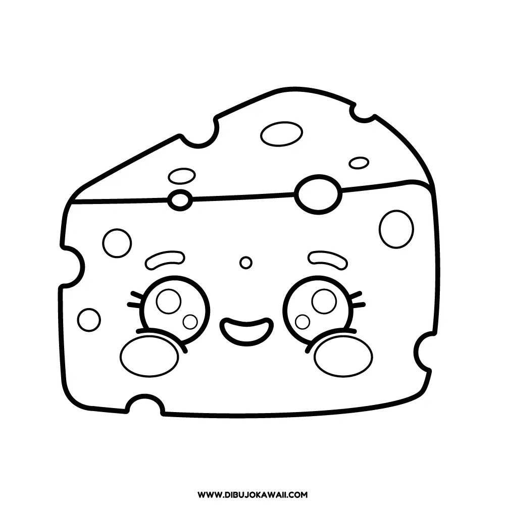 Dibujo kawaii de Queso para colorear 1 Dibujo kawaii de queso para colorear