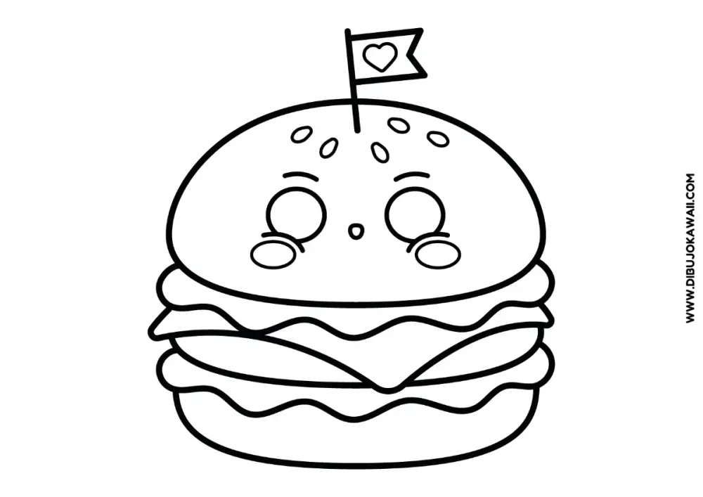 Dibujo de Hamburguesa kawaii para colorear 1 Hamburguesa kawaii para colorear