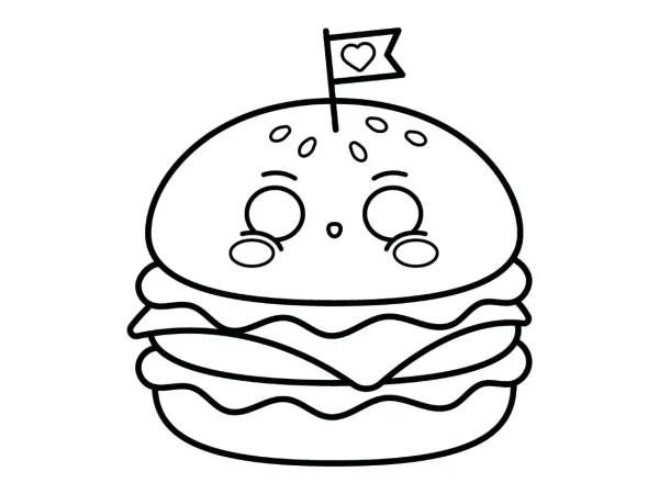 Hamburguesa kawaii para colorear