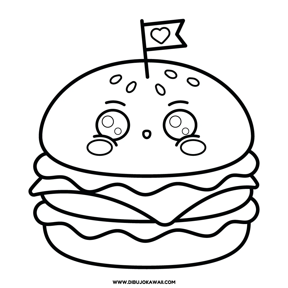 Dibujo de Hamburguesa kawaii para colorear 1 Dibujo de hamburguesa kawaii para colorear