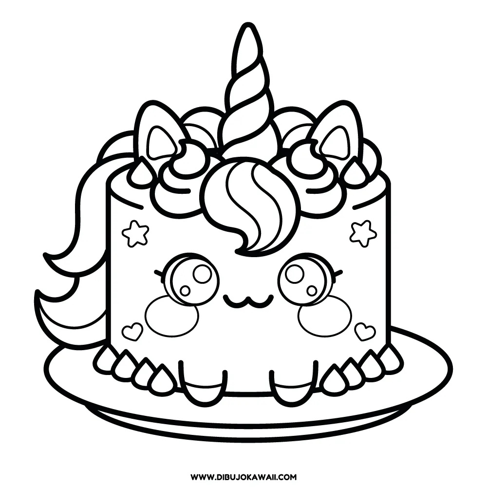 Pastel de Unicornio para Colorear 1 Dibujo de Pastel de Unicornio para colorear