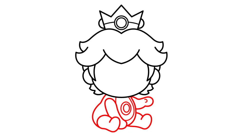 Tutorial de dibujo kawaii — peach bebe paso 4: Cuerpo, brazos y un babero con broche