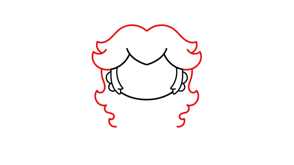 Tutorial de dibujo kawaii — princesa peach paso 2: Trazamos la melena larga y esponjosa