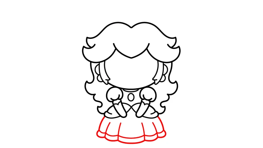 Tutorial de dibujo kawaii — princesa peach paso 4: Añadimos la falda larga