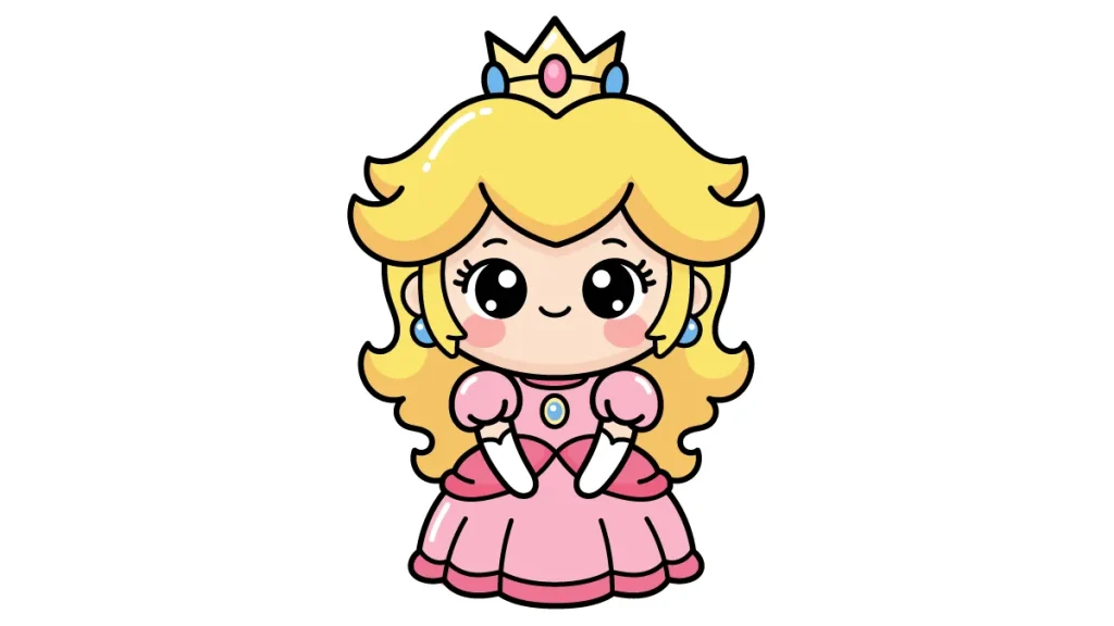 Tutorial de dibujo kawaii — princesa peach paso 6: ¡El toque mágico y a colorear!