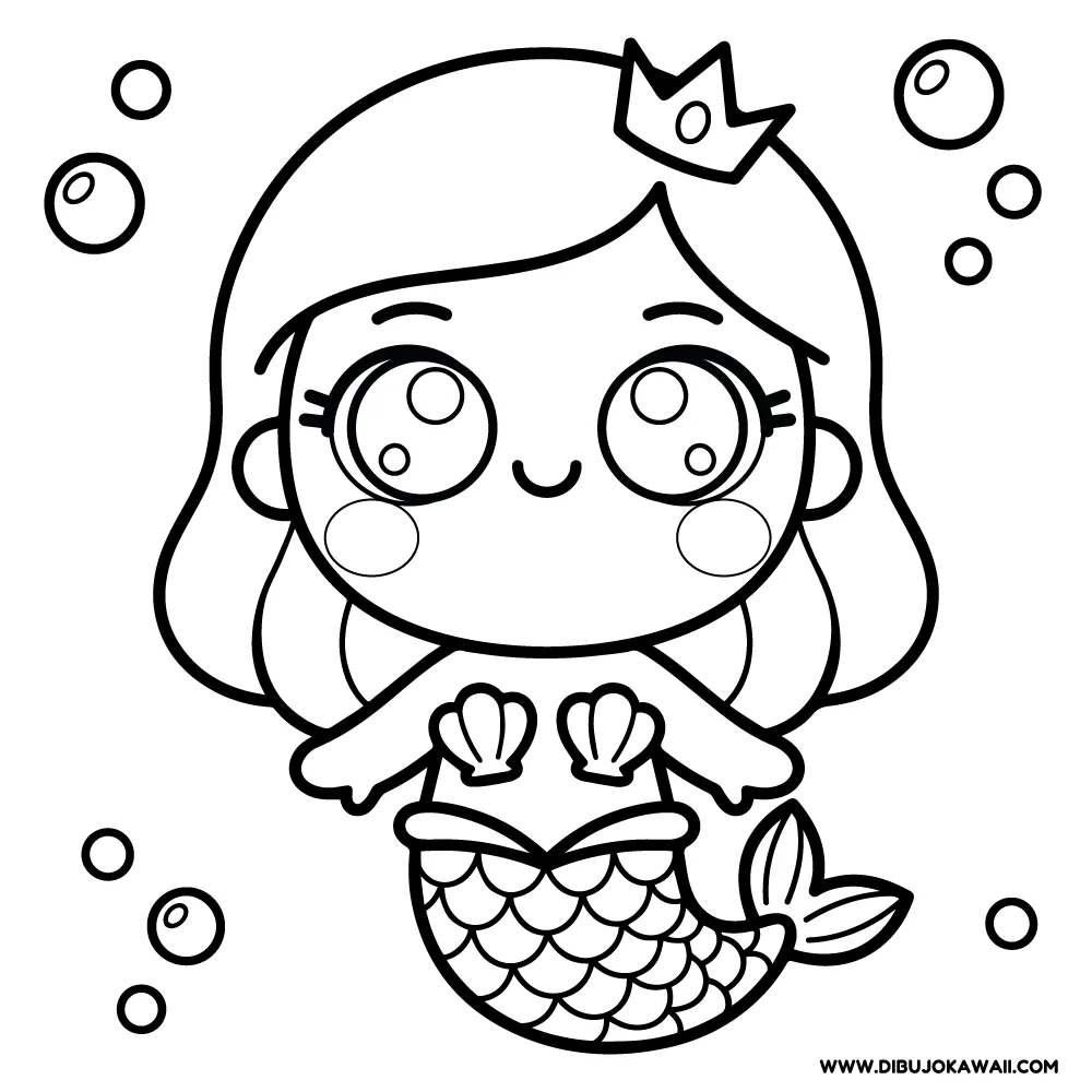 Sirena para colorear kawaii 1 Sirena para colorear kawaii